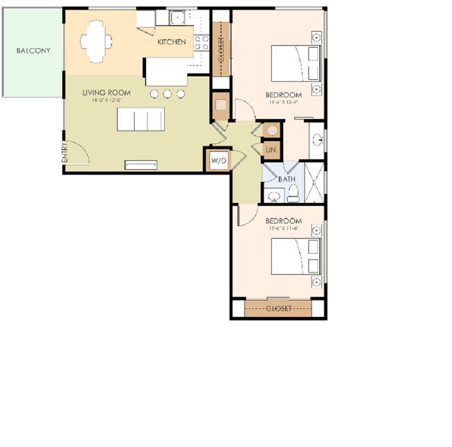 Two Bedroom One Bath floor plan